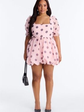 Pink Polka Dot Puff Sleeve dress